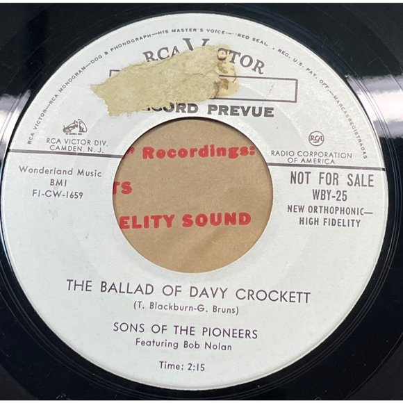Sons of the Pioneers Ballad of Davy Crockett / Grave Yard Filler West 45 Promo - Picture 1 of 4